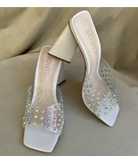 Schutz Lizah Size 6 Crystal Beige Leather Clear Block Heel - $840.78 MXN