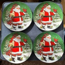 Certified International Susan Winget Green Santa Christmas Dinner Plates... - £46.90 GBP