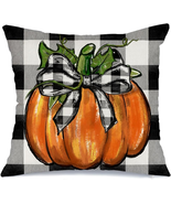 Fall Pillow Cover 18X18 Inch Buffalo Plaid Pumpkin Bow Decor Autumn Seas... - €13,06 EUR