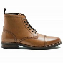 Men&#39;s Tan Brown Leather Boots New Smart Formal Brogue Combat Lace Ankle Boots - £119.87 GBP