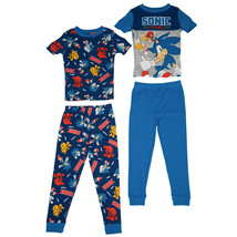 Sonic The Hedgehog Let&#39;s Roll 4-Piece Boys Pajama Set Blue - £28.29 GBP