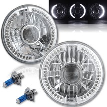 7&quot; White LED Halo Ring Angel Eye 60w Halogen Projector Headlight Light Bulb Pair - £67.23 GBP