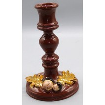 Vintage Studio Ceramic Autumn Candlestick Holder, Gilded Leaves and Acorns Fall - £31.12 GBP