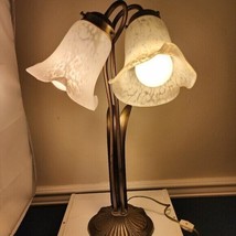 Tulip Duo Lamp Brass Base Leaves Two Arms 21&quot; Tall - £51.14 GBP