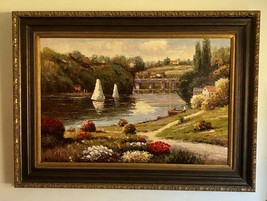 Impressionist Oil Painting RAZIN Landscape Seascape Sailboat Gorgeous! Framed - £527.54 GBP