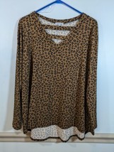 White Birch Women&#39;s Tunic Top Size L Animal Print 3/4 Sleeve Stretch V-Neck - $12.86