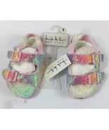 Nicole Miller Toddler Girls Pink Pastel Glitter Slide Sandals Faux Fur S... - $14.85