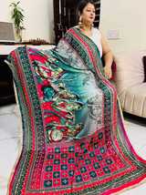 Women Dupatta Pearl &amp; Mirror work Handcrafted Indian Print Chiffon Chunni - £37.38 GBP