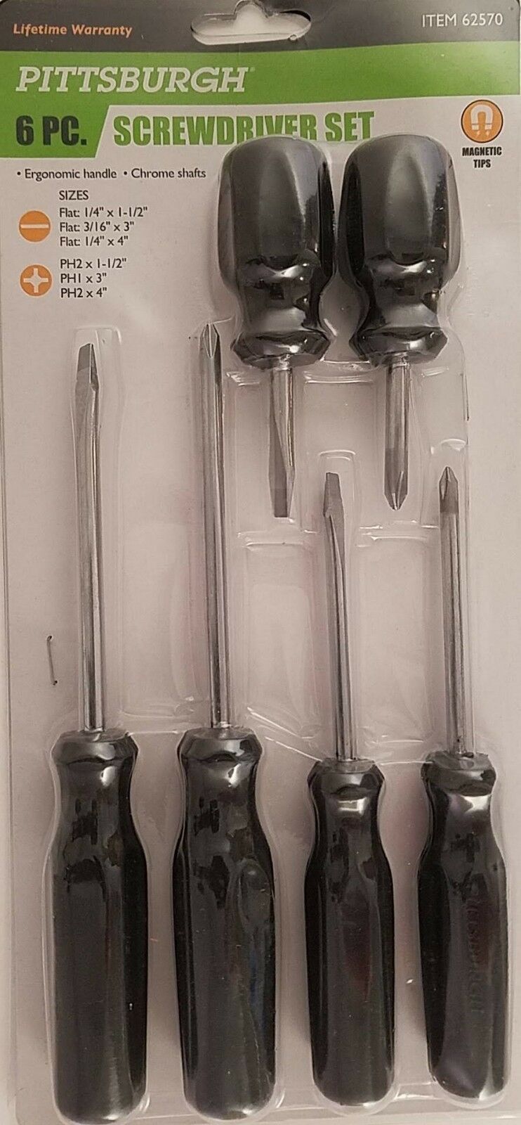 Screwdriver Set Flat &amp; Phillips Magnetic Tips 6 Ct/Set - $3.46
