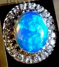 Natural Australian Solid Black Crystal Opal Diamond Halo 14k Ring - £3,206.83 GBP