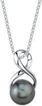 9-10mm Genuine Black Tahitian South Sea Cultured Pearl Infinity Pendant Necklace - £271.83 GBP