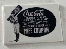 Vintage Coca Cola &quot;Makes A Hit Every Time Up&quot; Baseball Advertising Pocket Mirror - £7.77 GBP
