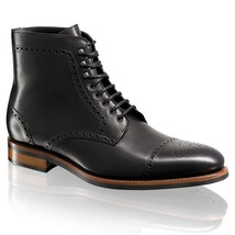 Oxford Ankle Boot Black Color Semi Brogue Cap Toe Lace UP Closer Men Leather - £127.09 GBP