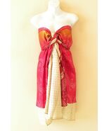 M753 Reversible Vintage Silk Magic 30" Length Wrap Skirt Halter Tube Dre... - $44.90