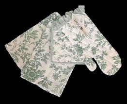 4Pc April Cornel Felicity Green Quilted Ruffled Oven Mitt Hot Pad Kitche... - $29.99