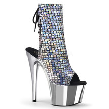 PLEASER 7&quot; Heel Sexy Stripper Dancer Chrome Platform Silver Women&#39;s Ankle Boots - £80.38 GBP