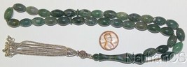 Luxury Prayer Beads Tesbih Oval Moss Agate Sterling AA Quality Rare Collector&#39;s - £185.14 GBP