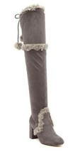 $159 Charles David Over the Knee Holiday Boot 7 Slate Gray Faux Fur PomPoms NIB - £50.10 GBP