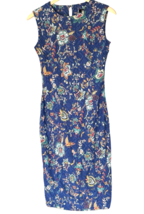 Vintage La Belle Dress Size S 10/36 Blue Floral Sheath Sleeveless Midi S... - €20,95 EUR