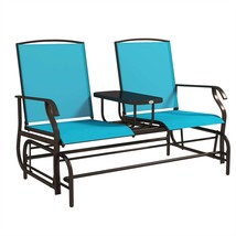 Outsunny Outdoor Glider Bench with Table - Patio Loveseat, Mesh, Blue - €183,11 EUR