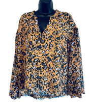 Jessica Simpson Animal Print Over Size Medium Raw Edge Trim Ladies Top V Neck - £17.31 GBP