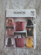 McCalls 3772 Lined Bags Tote Purse w Pockets Fashion Accessories Sewing Pattern - £7.58 GBP