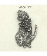 UNIQUE PEWTER sitting cat lapel pin - NEW detailed textured flower kitty... - £14.09 GBP