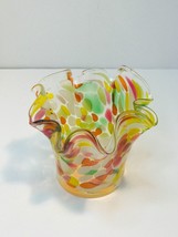 Hand Blown Handkerchief Confetti Art Glass Multicolor Contemporary Moder... - $13.85