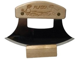 Handmade Birch Wood Handle Ulu Knife Alaska Puffins - Unique Natural Dar... - $49.38