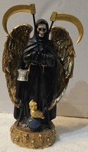 Grim Reaper Santa Muerte Robe Owl Skull Scythe Globe Fantasy Figurine Statue #2 - £23.80 GBP