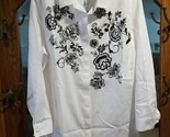 Chico&#39;s Womens Tunic Top White Black Embroidered No Iron Shirt Sz 3 (16/... - $47.52
