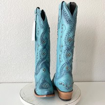 Lane COSSETTE Womens Cowboy Boots 5 Turquoise Leather Western Snip Toe 16&quot; Tall - £286.34 GBP