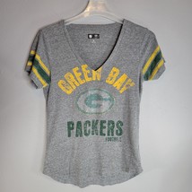 Green Bay Packers Womens V Neck Shirt Medium Gray Rhinestone Logo - $14.00