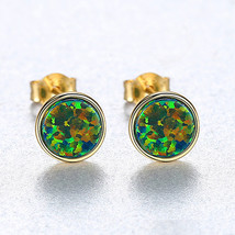 Round S925 Silver Earrings Opal Stud Earrings Simple Ear - £15.98 GBP