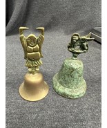 two vintage Brass Hand Bell Foo Fu Dog Lion and hands up Buddha Finial - £11.74 GBP