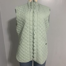 Southern Proper Womens NWT Quilted Vest Scalloped Zip Front Sage Green S... - $37.26