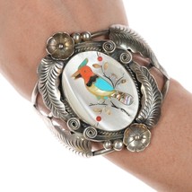 6.5&quot; Vintage Zuni Sterling Inlaid mother of pearl bracelet with bird - £343.22 GBP