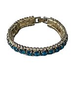 Vintage Blue Rhinestone Tennis Bracelet Double Row Silver Tone 6.5 Inch ... - $22.50