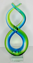 Murano 11&quot; Dual Twist Figure 8 Blue Green &amp; Clear Art Glass Sculpture - £29.77 GBP