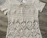 Open Weave Crochet Top Blouse Est. 1946 Womens Size Medium Ivory Boho Shirt - £11.62 GBP