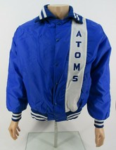 Vintage LEADER SPORTSWEAR Satin Nylon blue VARSITY JACKET Men&#39;s L ATOMS - £37.36 GBP