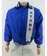 Vintage men&#39;s varsity jacket LEADER SPORTSWEAR Satin Nylon blue L ATOMS - $41.99