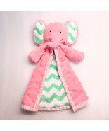 Nursery Rhyme Elephant Lovey Security Blanket Pink Green Chevron Minky D... - $30.00