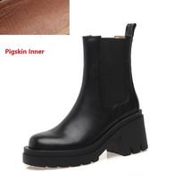 Platform Chelsea Boots Spring Autumn Slip On Ankle Boots Thick Heel Street Style - £111.01 GBP