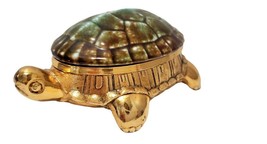 Turtle Trinket Box Gold Tone Metal Ceramic Turtle  Jewerly Necklace Proposal Box - $13.98