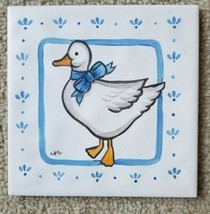 Ceramic Tile Art White Duck Blue Bow 6&quot; x 6&quot; Made in the USA - £15.97 GBP