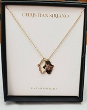 Christian Siriano New York Necklace Silver Gold Double Pendant Cubic Zirconia - £28.52 GBP