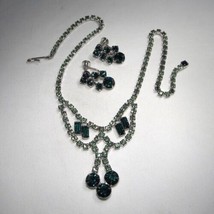Vintage Light &amp; Dark Green Rhinestone Bib Necklace &amp; Earrings Set C3707 - £38.77 GBP