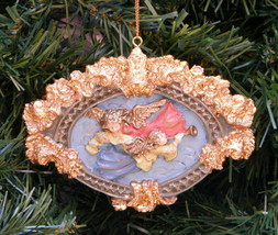 Kurt Adler Vintage 90&#39;s Herald Angels In Gold Oval Art Frame Christmas Ornament - £10.35 GBP