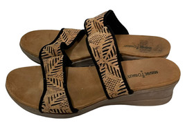 Minnetonka Women’s Diane Cork Double Strap Wedge Sandals Slip On Sz 11 Tan Black - £16.19 GBP